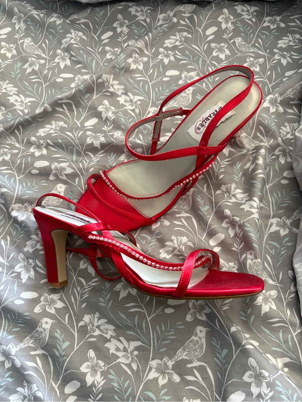 Red Satin Slingback Heels with Crystal Accent - Women